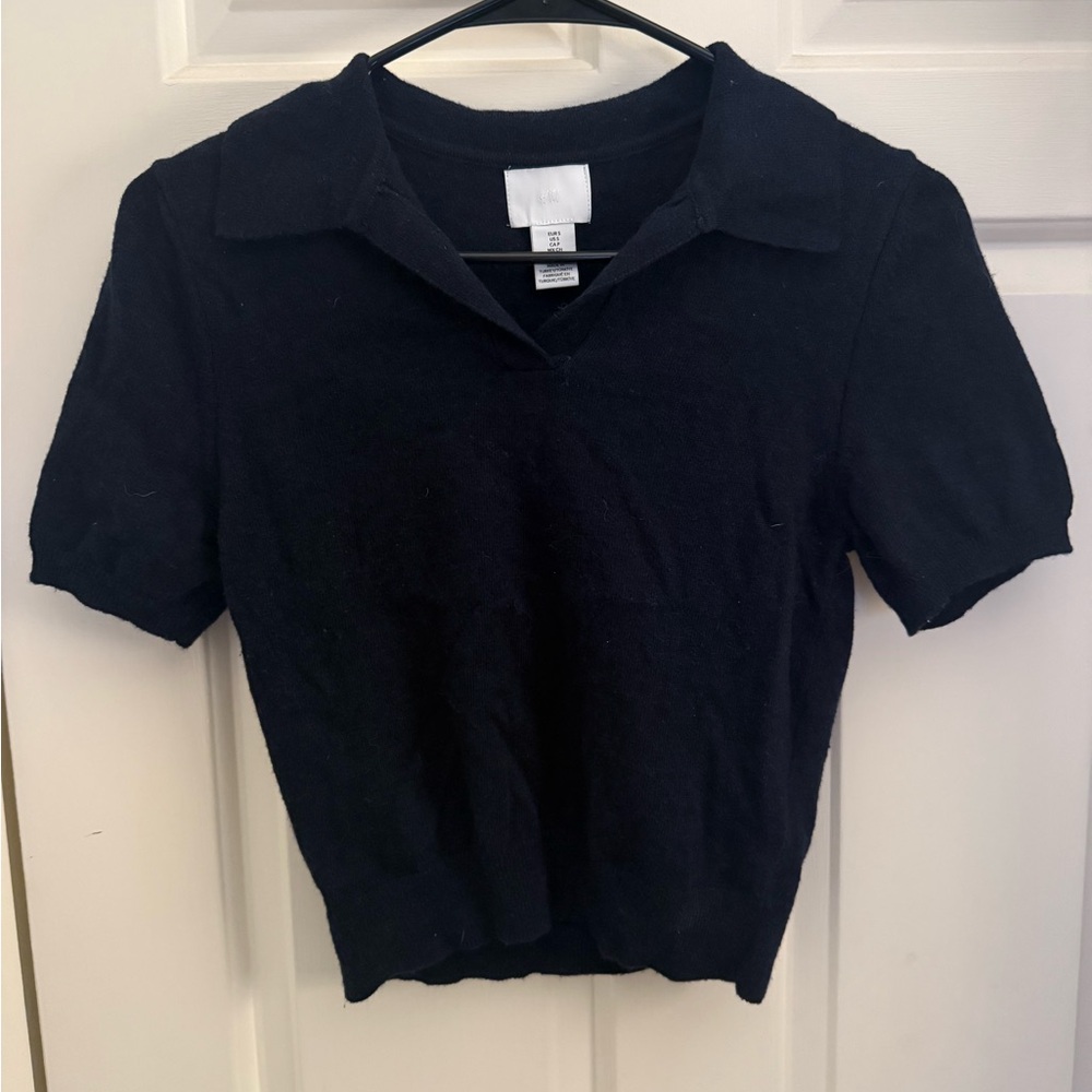 H&M Navy Short Sleeve Collared Top